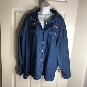 Susan Graver Style Women's Americana Denim Shirt Jacket Shacket NEW ~ Size 3X